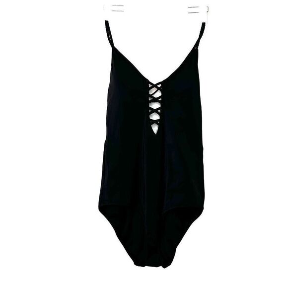 Victoria's Secret Negril Plunge Halter Open Back One Piece Swimsuit Black Medium - Picture 3 of 5